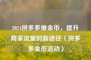 2024拼多多推金币，提升商家流量的新途径（拼多多金币活动）  第1张